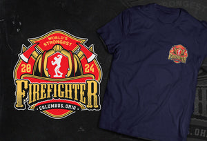 Worlds Strongest Firefighter 2024 Navy Blue T-Shirt